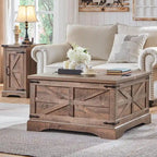 Farmhouse Coffee Table, Square Wood Center Table for Living Room