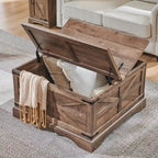 Farmhouse Coffee Table, Square Wood Center Table for Living Room