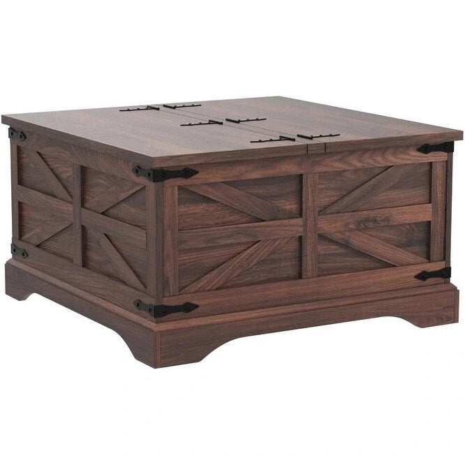 Farmhouse Coffee Table, Square Wood Center Table for Living Room