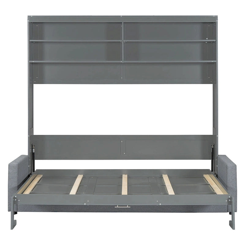 Queen Convertible Murphy Bed with Sofa, 2-in-1 Design, Storage & Dual-Piston Mechanism