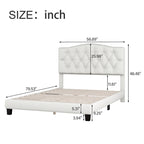 Upholstered Platform Bed with Saddle Curved Headboard and Diamond Tufted Details, Full, Beige