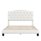 Upholstered Platform Bed with Saddle Curved Headboard and Diamond Tufted Details, Full, Beige