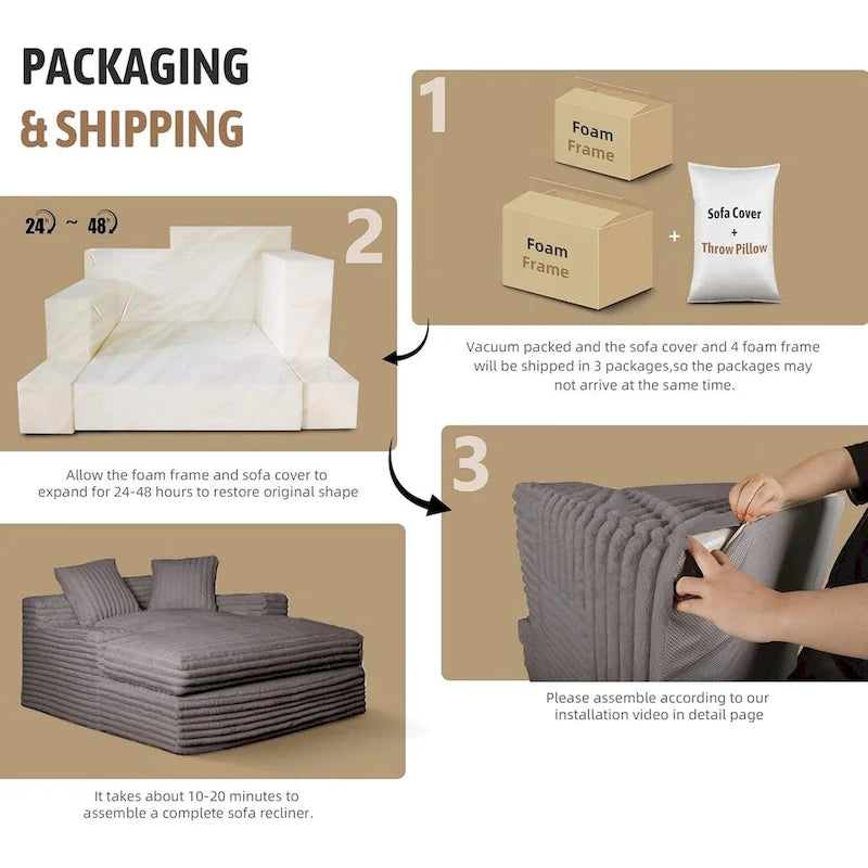 WOWMAX 60 Chaise Lounge Chair, Oversized Chaise Lounge Sofa Soft Short Plush Couch Sofa Bed Sleeper Chair with 2 Throw Pillows