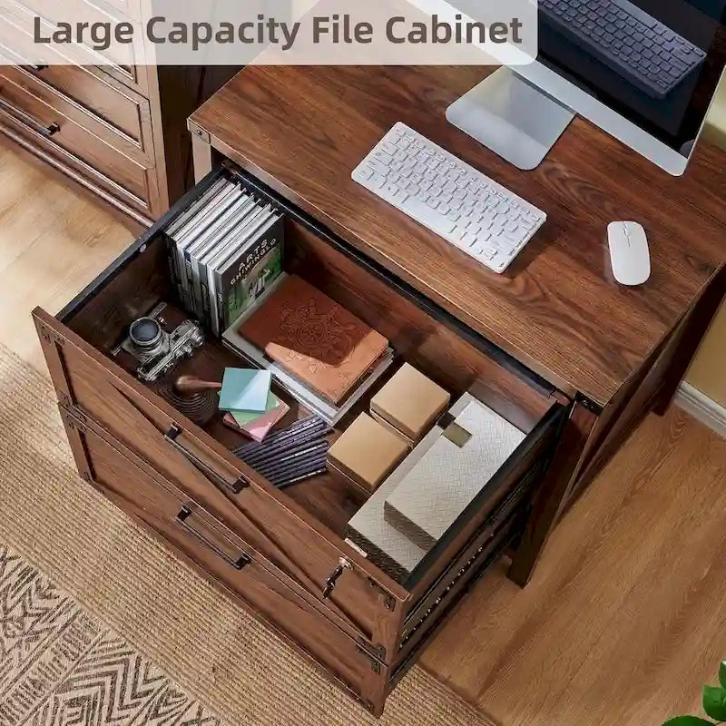 Farmhouse 2 Drawer File Cabinet, Lateral Filing Cabinet with Lock