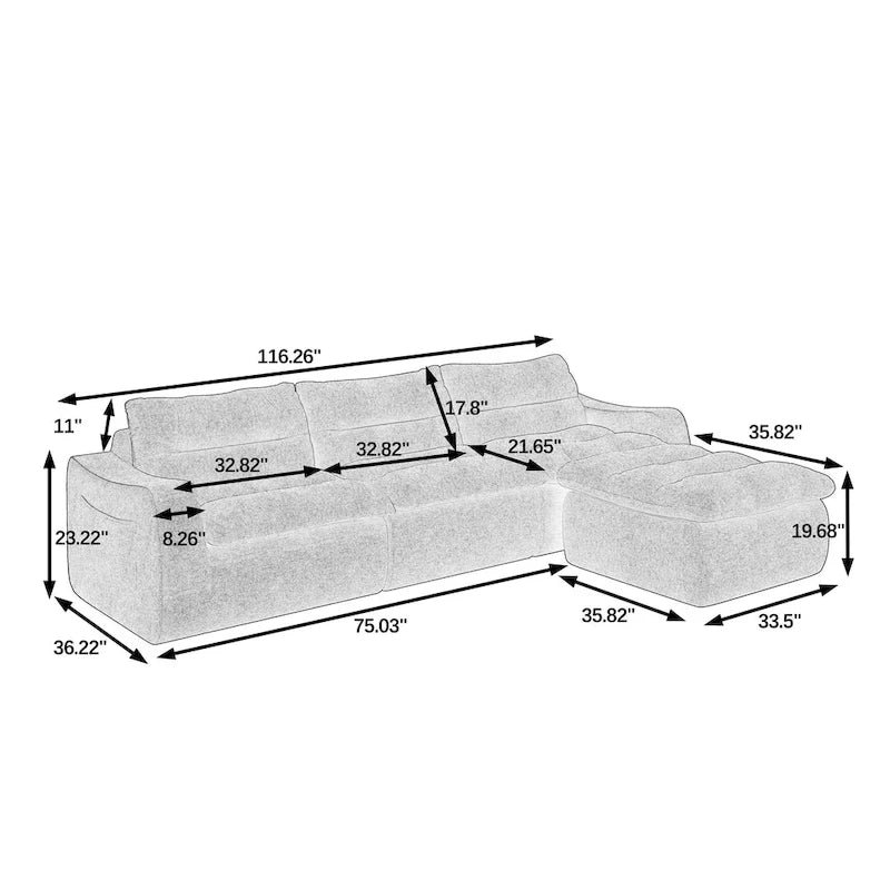 116.26 Modular Foam L-Shaped Floor Sofa with Free Combination, No-Assembly Design & Ergonomic Support (4/6-Seater Options)