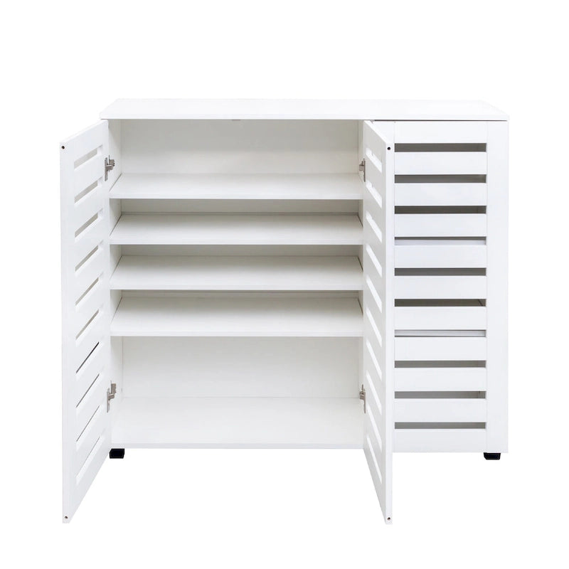 Free Standing Shoe Rack Adjustable Storage Organizer 4 Tier Shoe Rack Shelves, Shoe Cabinet with Louvered Doors