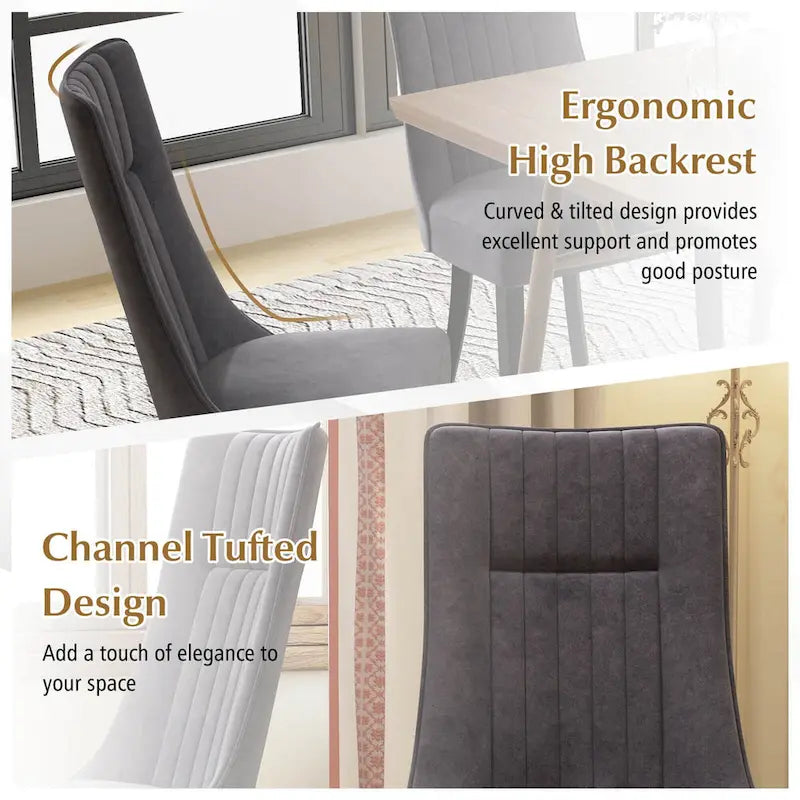 Costway Channel Tufted Dining Chairs Set of 2/4 with High Backrest