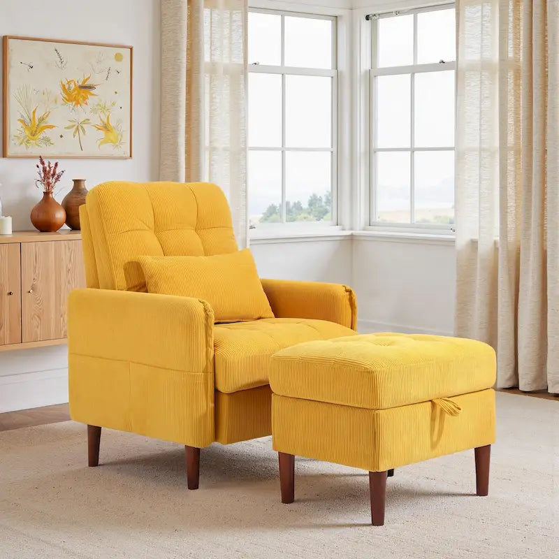 Adjustable Backrest Upholstered Accent Chair with Storage Ottoman Set