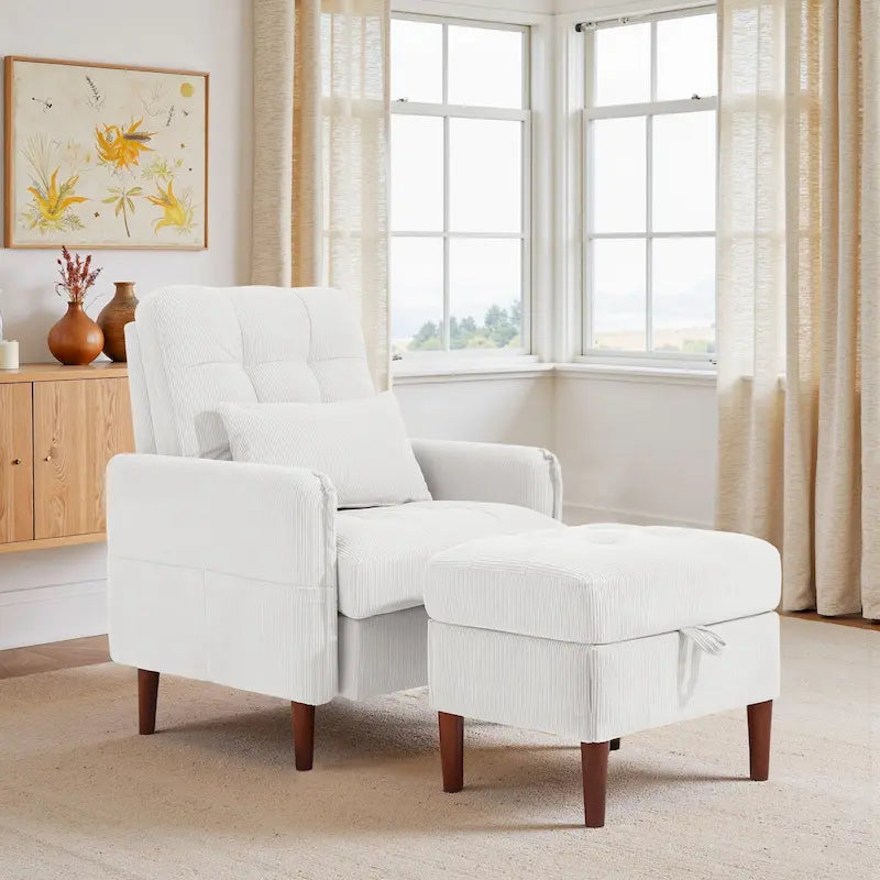 Adjustable Backrest Upholstered Accent Chair with Storage Ottoman Set