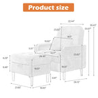 Adjustable Backrest Upholstered Accent Chair with Storage Ottoman Set