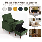 Adjustable Backrest Upholstered Accent Chair with Storage Ottoman Set
