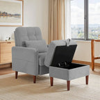 Adjustable Backrest Upholstered Accent Chair with Storage Ottoman Set