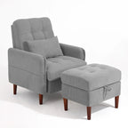 Adjustable Backrest Upholstered Accent Chair with Storage Ottoman Set