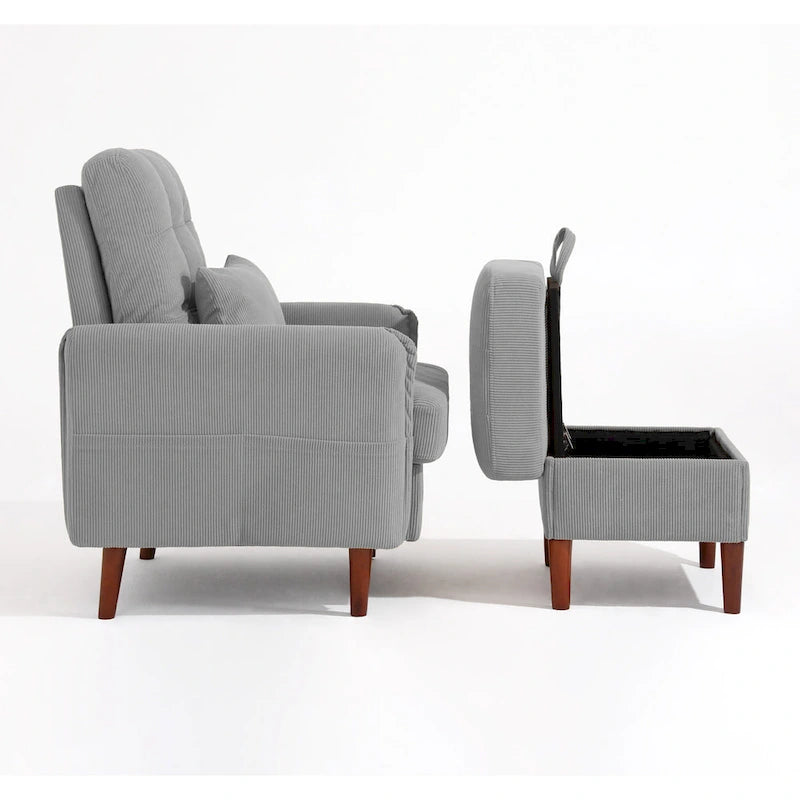 Adjustable Backrest Upholstered Accent Chair with Storage Ottoman Set