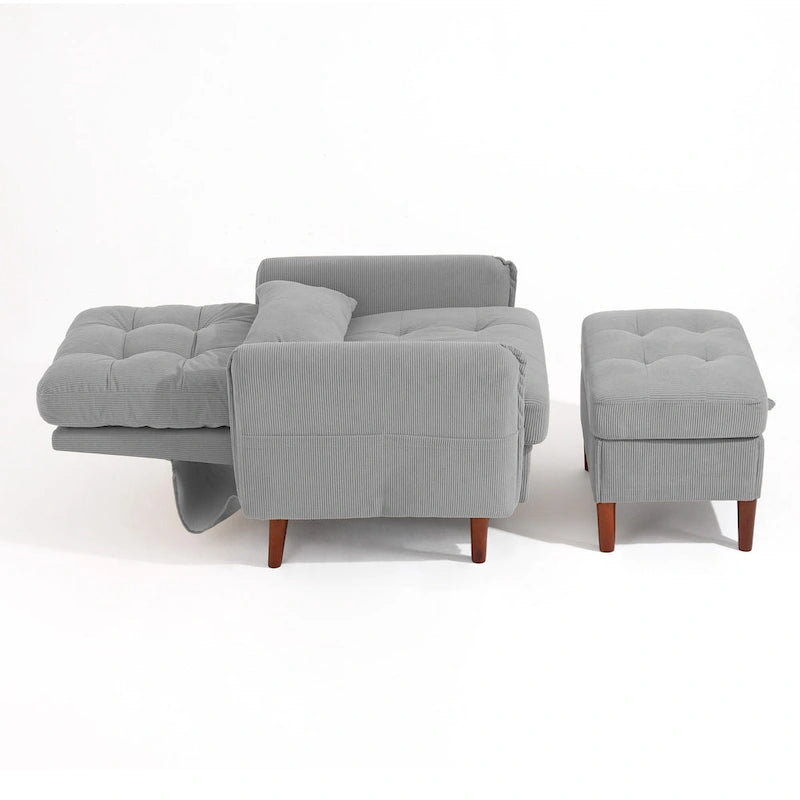 Adjustable Backrest Upholstered Accent Chair with Storage Ottoman Set