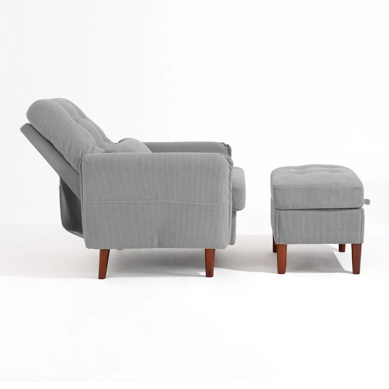 Adjustable Backrest Upholstered Accent Chair with Storage Ottoman Set