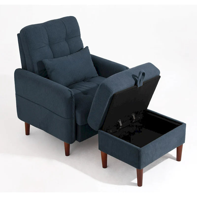 Adjustable Backrest Upholstered Accent Chair with Storage Ottoman Set