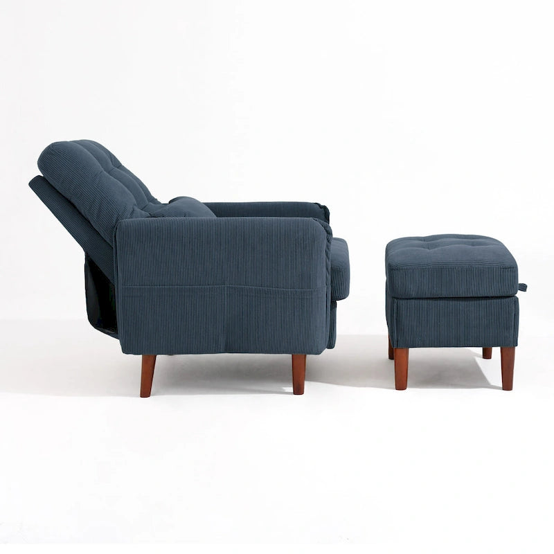 Adjustable Backrest Upholstered Accent Chair with Storage Ottoman Set