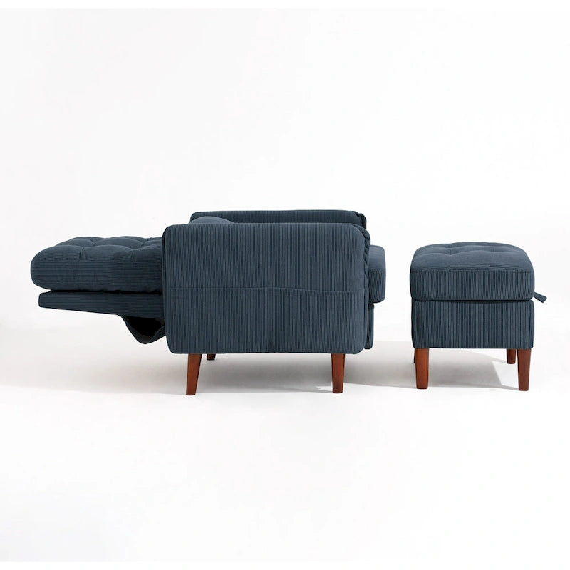 Adjustable Backrest Upholstered Accent Chair with Storage Ottoman Set