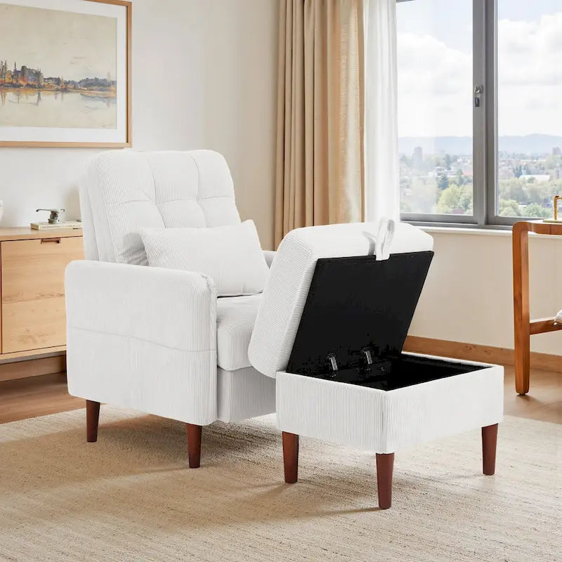 Adjustable Backrest Upholstered Accent Chair with Storage Ottoman Set