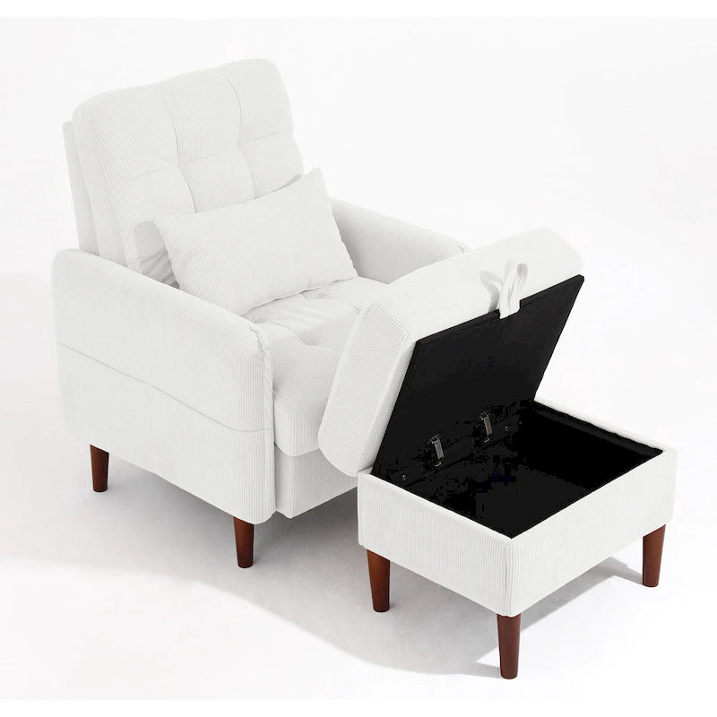Adjustable Backrest Upholstered Accent Chair with Storage Ottoman Set