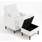 Adjustable Backrest Upholstered Accent Chair with Storage Ottoman Set