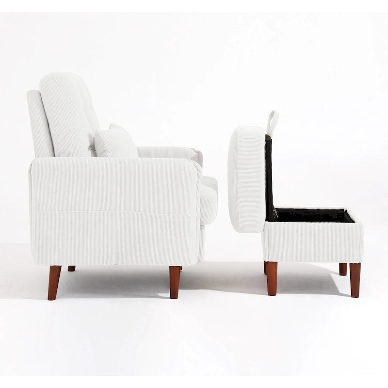 Adjustable Backrest Upholstered Accent Chair with Storage Ottoman Set