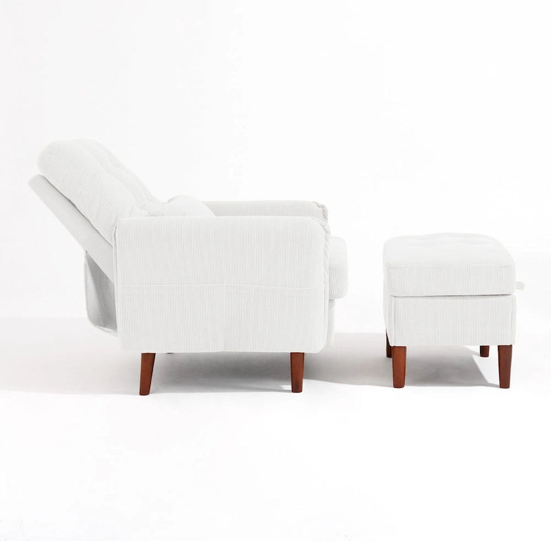 Adjustable Backrest Upholstered Accent Chair with Storage Ottoman Set