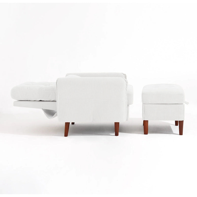 Adjustable Backrest Upholstered Accent Chair with Storage Ottoman Set