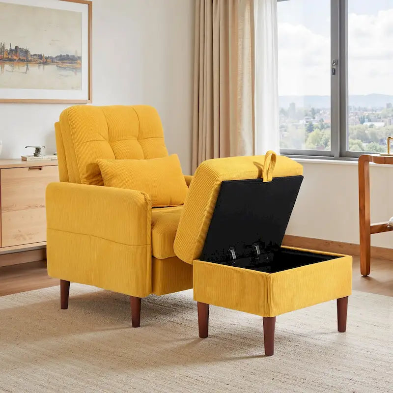 Adjustable Backrest Upholstered Accent Chair with Storage Ottoman Set