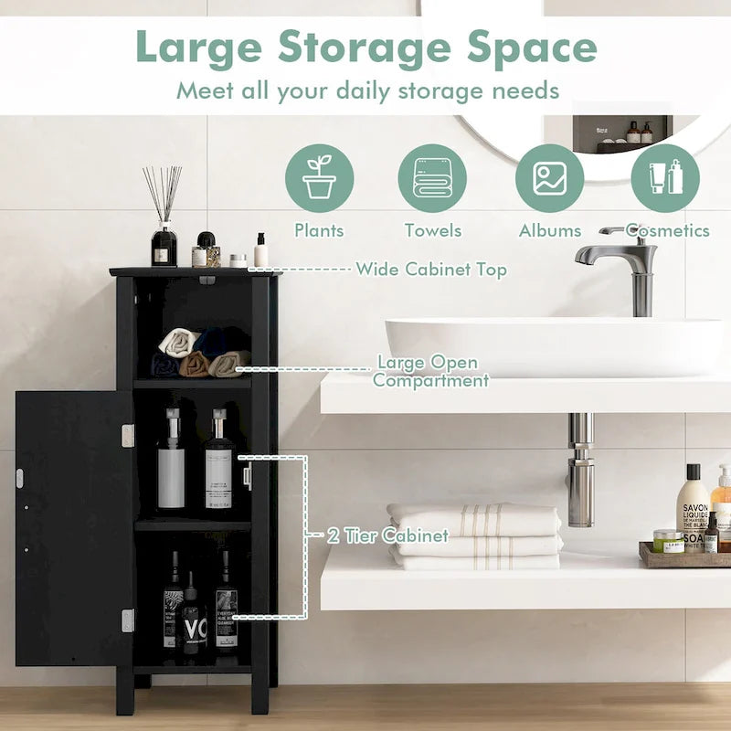 Gymax Bathroom Storage Organizer Narrow Floor Cabinet w/ 2-Tier