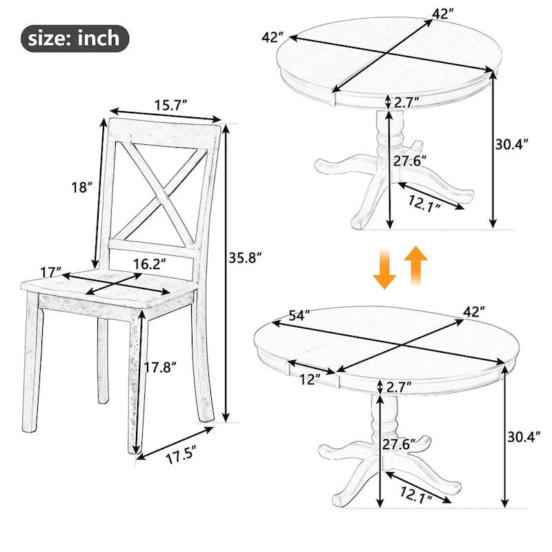 Modern Dining Table Set for 4 with Round Table and 4 Kitchen Room Chairs, 5 Piece Kitchen Table Set for Dining Room