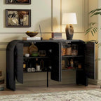 4 Doors Wood Sideboard Credenza Cabinet with Curvy Edge & Adjustable Shelves