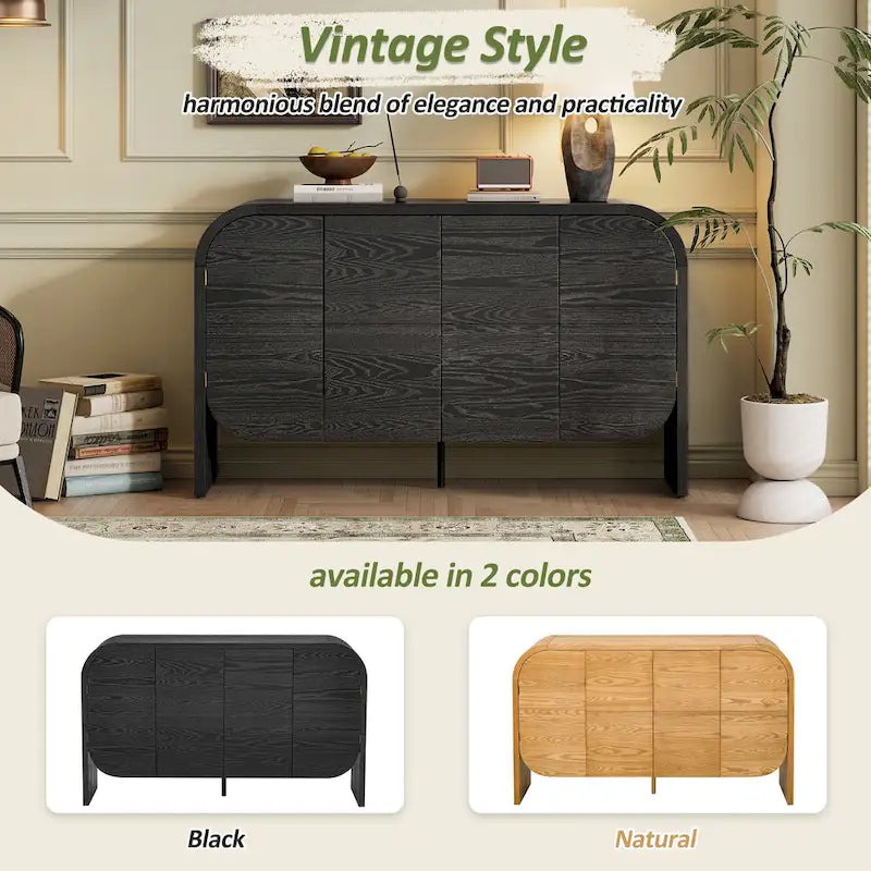 4 Doors Wood Sideboard Credenza Cabinet with Curvy Edge & Adjustable Shelves