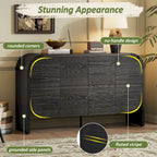 4 Doors Wood Sideboard Credenza Cabinet with Curvy Edge & Adjustable Shelves