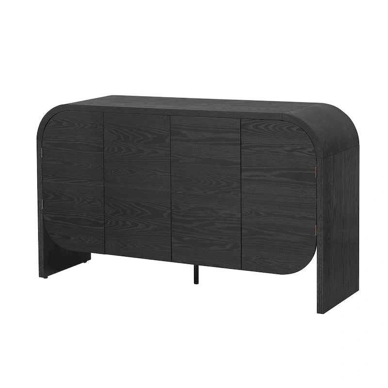 4 Doors Wood Sideboard Credenza Cabinet with Curvy Edge & Adjustable Shelves