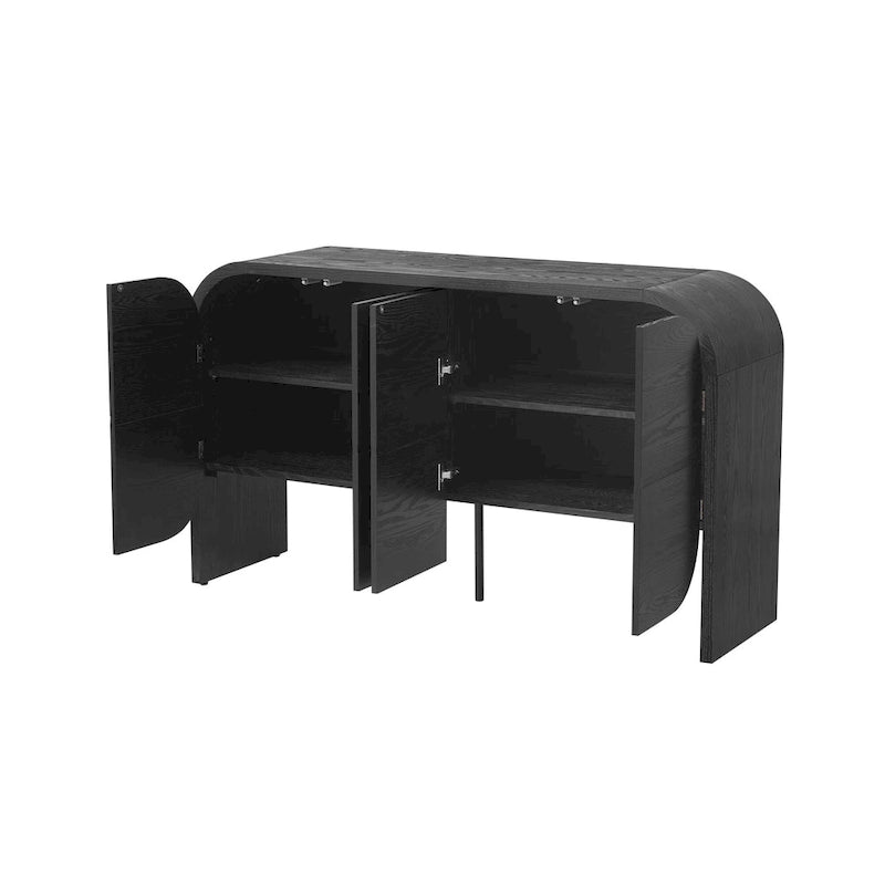 4 Doors Wood Sideboard Credenza Cabinet with Curvy Edge & Adjustable Shelves