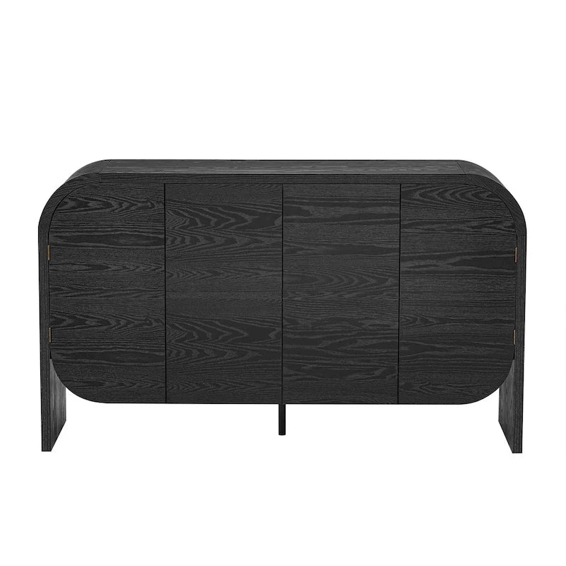4 Doors Wood Sideboard Credenza Cabinet with Curvy Edge & Adjustable Shelves