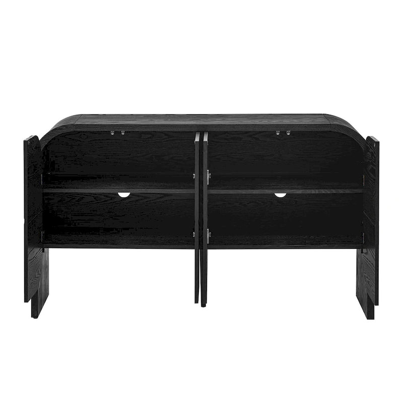 4 Doors Wood Sideboard Credenza Cabinet with Curvy Edge & Adjustable Shelves