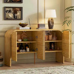4 Doors Wood Sideboard Credenza Cabinet with Curvy Edge & Adjustable Shelves