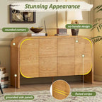 4 Doors Wood Sideboard Credenza Cabinet with Curvy Edge & Adjustable Shelves