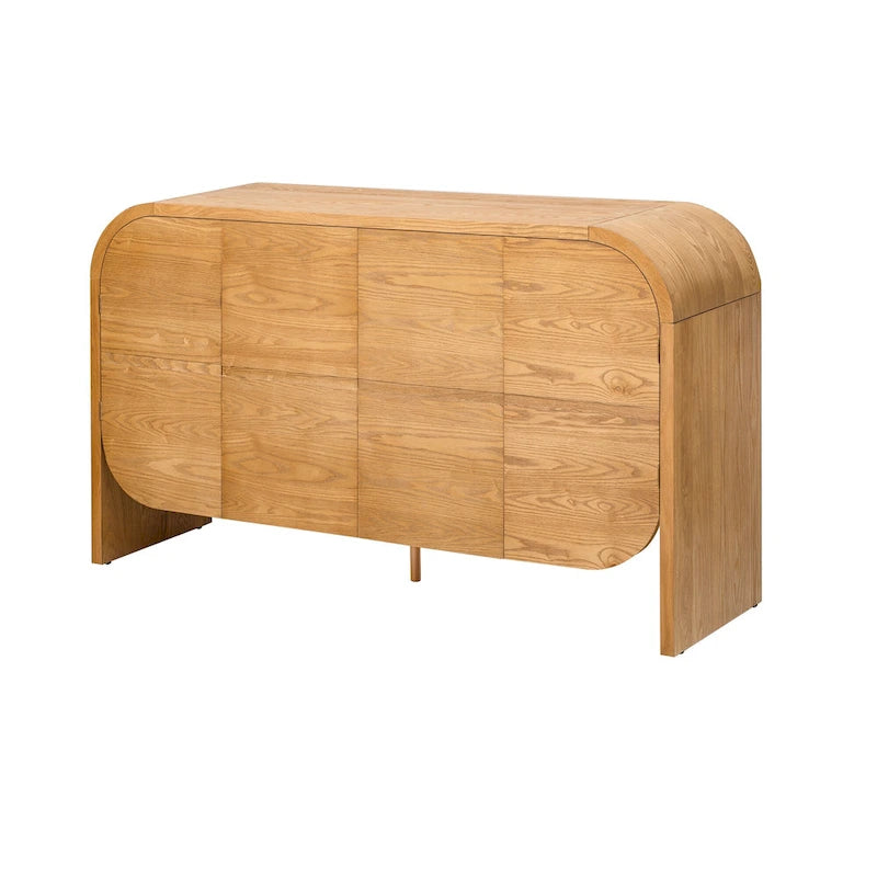 4 Doors Wood Sideboard Credenza Cabinet with Curvy Edge & Adjustable Shelves