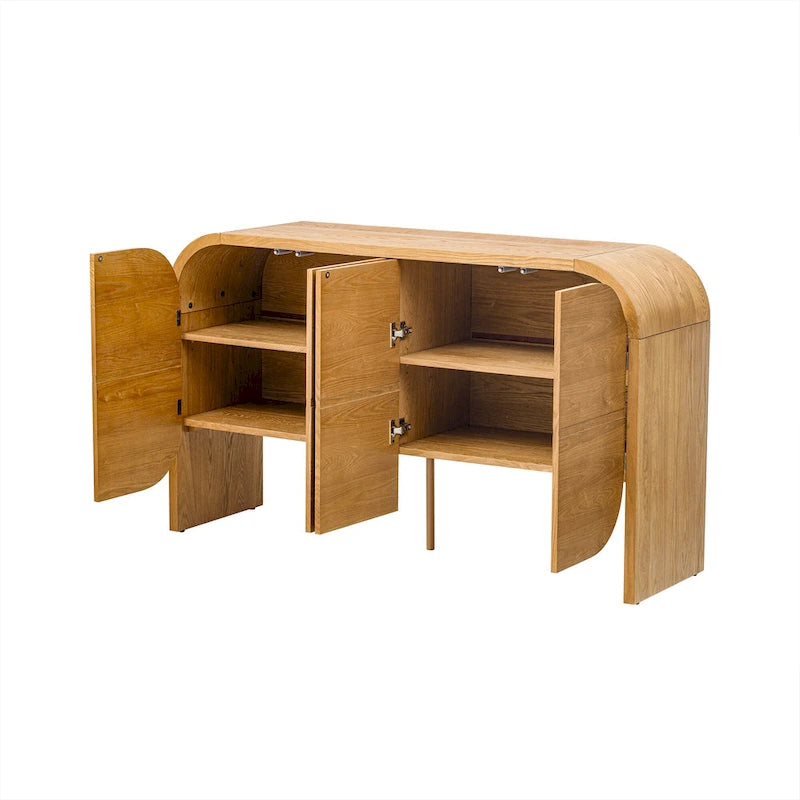 4 Doors Wood Sideboard Credenza Cabinet with Curvy Edge & Adjustable Shelves
