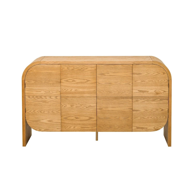 4 Doors Wood Sideboard Credenza Cabinet with Curvy Edge & Adjustable Shelves