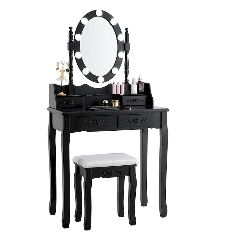 Costway Vanity Table Table 10 Dimmable Bulbs Black White Brown