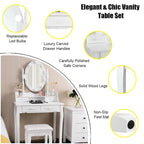 Costway Vanity Table Table 10 Dimmable Bulbs Black White Brown
