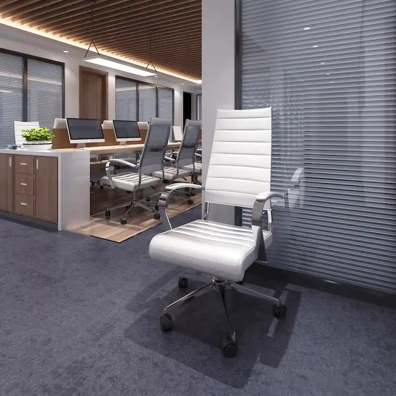 Modern High Back Office Chair Ribbed PU Leather Manager Tilt Conference Room Computer Desk Boss Task Executive Boss
