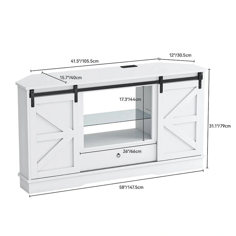 Corner TV Stand for 65 Inch TV with Sliding Barn Door - 58 inches