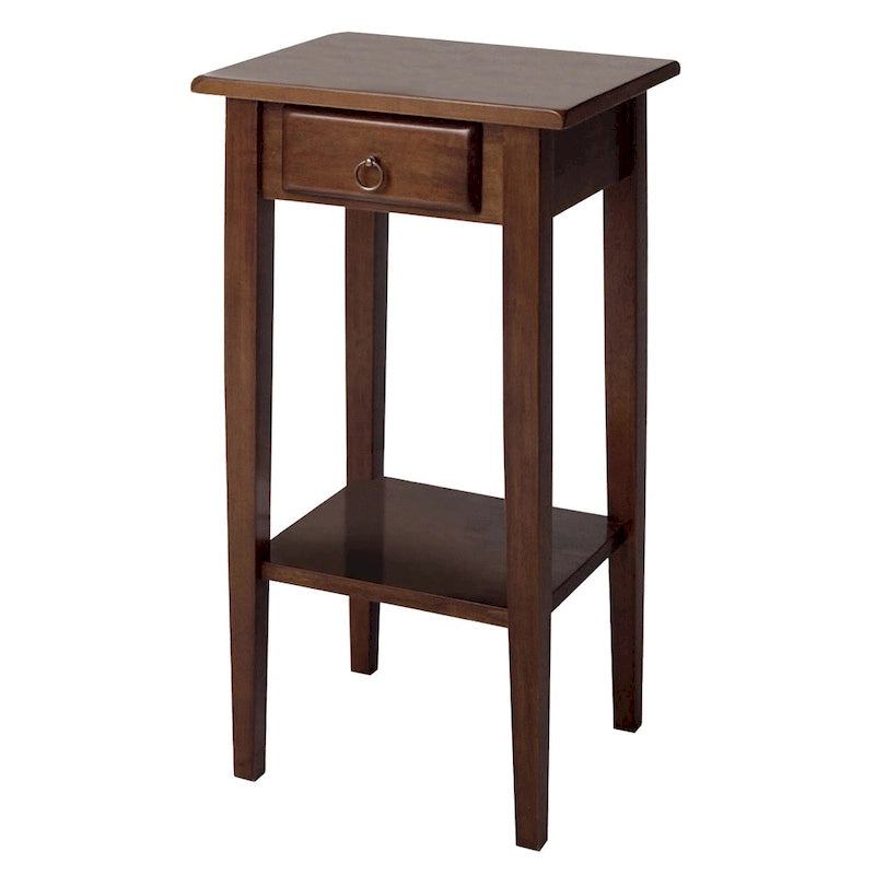 29.5 Warm Antique Walnut Accent Table with Drawer and Shelf