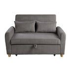 Tina 54 Inch Convertible Sleeper Loveseat, Round Arms, 2 Pillows, Brown